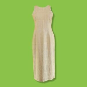 Vintage NWT JBS Ltd Petite Pastel Yellow Embroidered Sleeveless Midi Dress, 4P